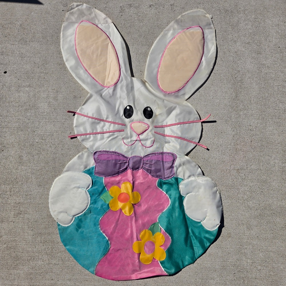 Vintage NCE 1998 Easter Bunny Garden Flag 45x27 Large Outdoor Decor